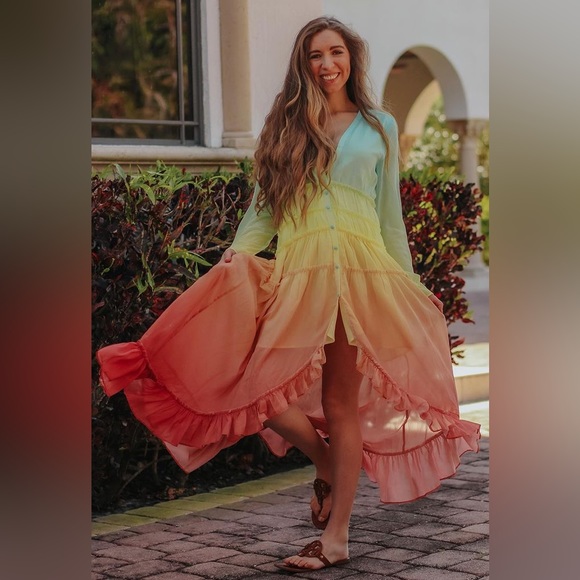 NWT ChicWish Vacay Paradise Gradient V-NECK Maxi Dress Small - Picture 1 of 8